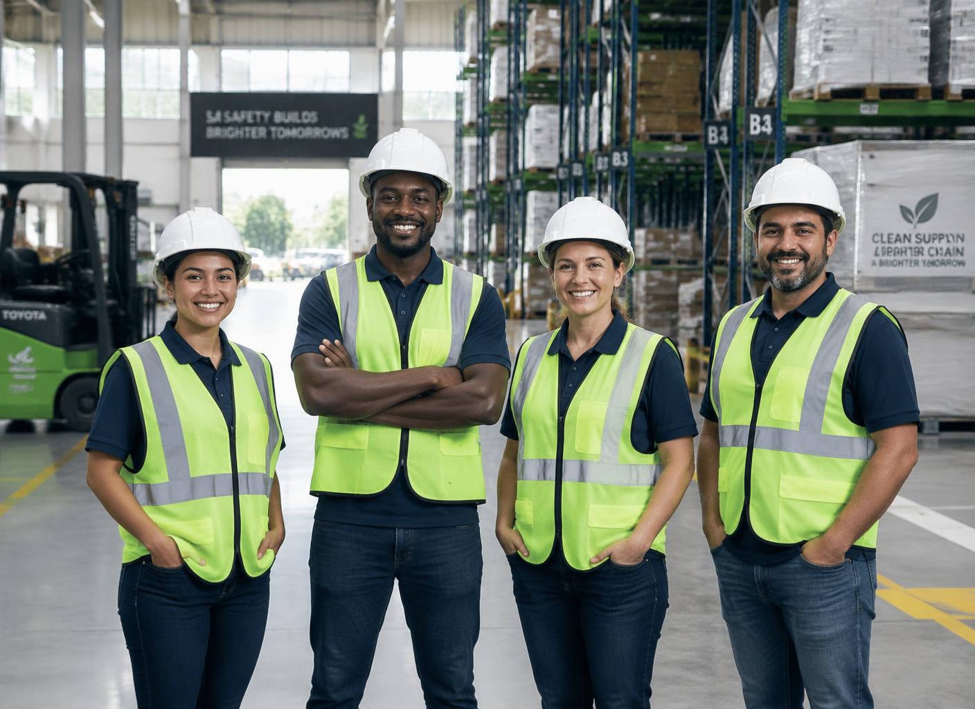 Warehouse and production team in safety vests at a Middle Georgia distribution center